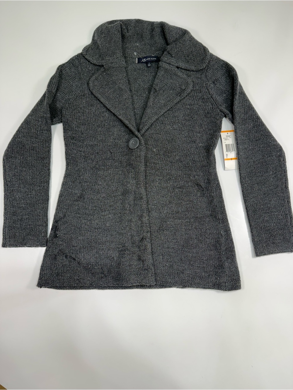 Anne Klein Wool Blend Dark Charcoal Button-Front Knit Cardigan - Picture 2 of 9
